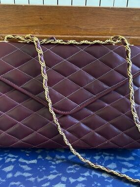Vintage Adolfo Quilted Oxblood Leather Purse with Chain Strap